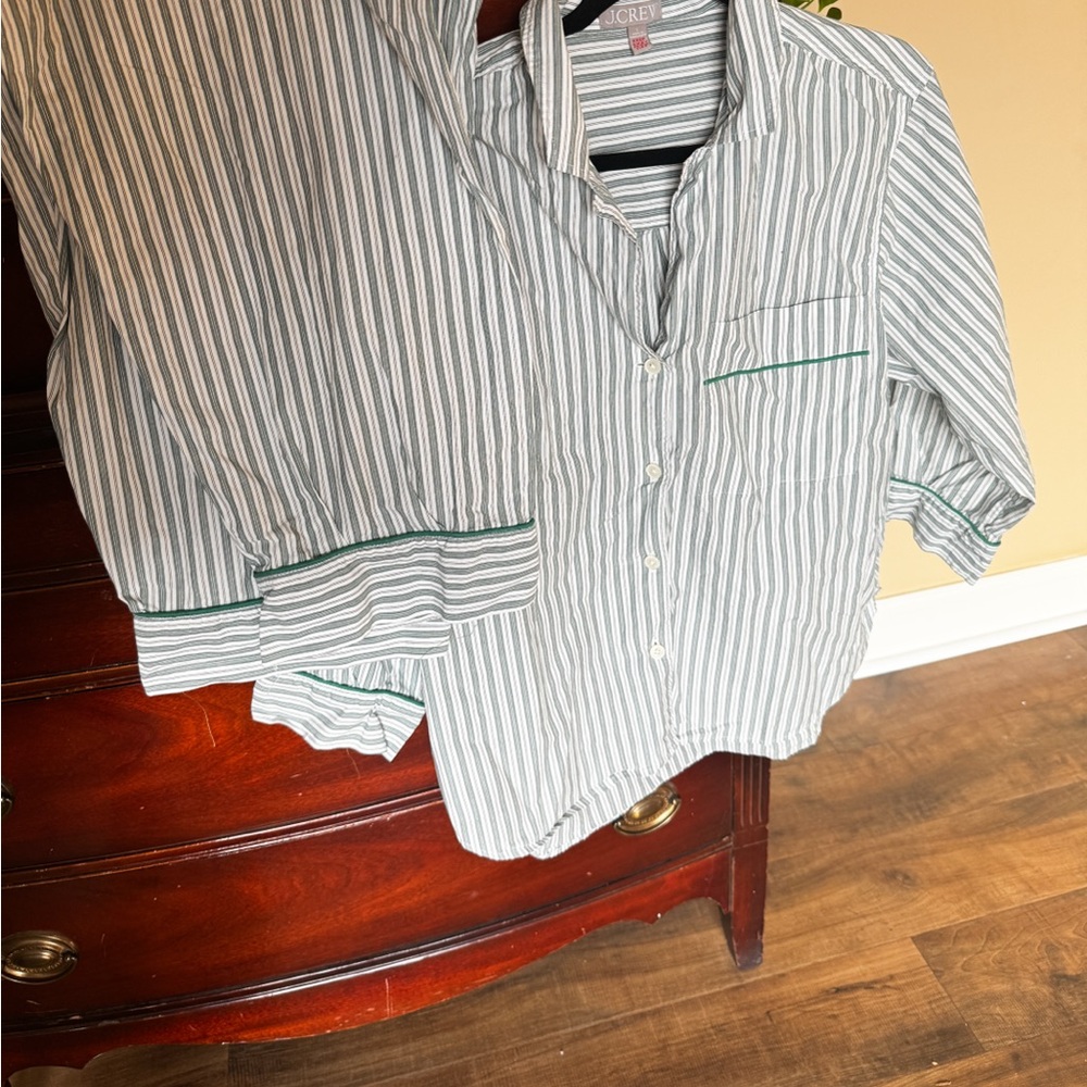 J. Crew Women’s White and Green Striped Pajama Set